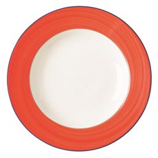Тарелка круглая глубокая с красным бортом D 26 см, Bahamas 2, Rak Porcelain