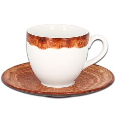 Чашка круглая с красно-коричневым бортом 280 мл, WoodArt, Rak Porcelain