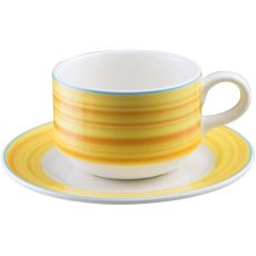 Блюдце круглое с желтым бортом D 15 см, Bahamas 2, Rak Porcelain