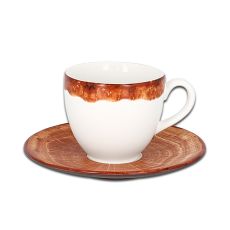 Чашка круглая с красно-коричневым бортом 90 мл, WoodArt, Rak Porcelain