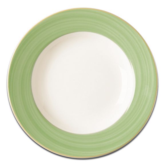 Тарелка круглая глубокая с зеленым бортом D 23 см, Bahamas 2, Rak Porcelain