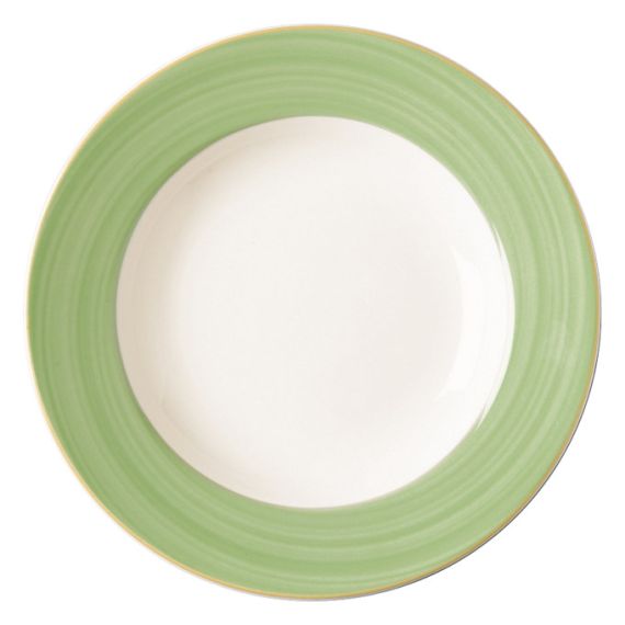 Тарелка круглая глубокая с зеленым бортом D 26 см, Bahamas 2, Rak Porcelain