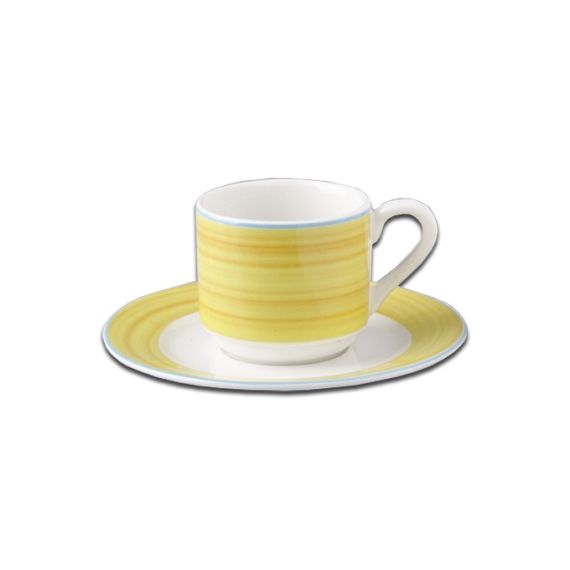 Блюдце круглое с желтым бортом D 13 см, Bahamas 2, Rak Porcelain